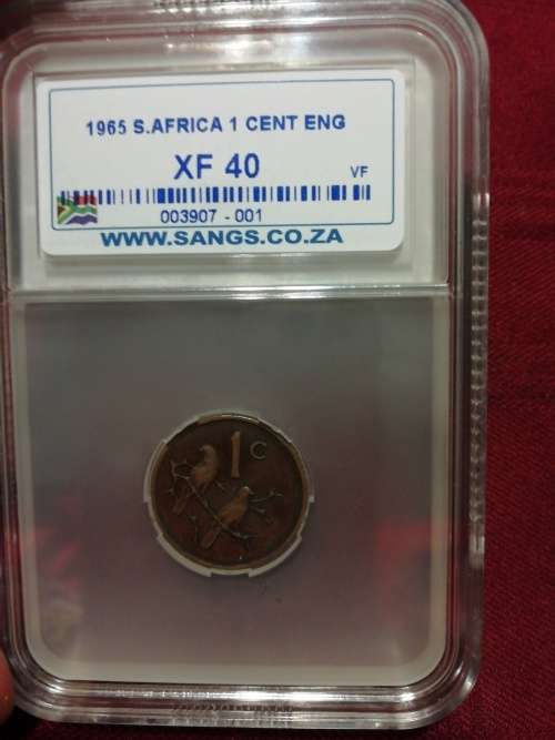 *** S. A. 1965 1c ENGLISH SANGS GRADED XF40 GREAT COIN ***