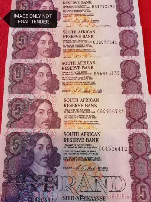 BRAND NEW!!! SOUTH AFRICAN R5 NOTES C. L STALS X10 BID PER NOTE