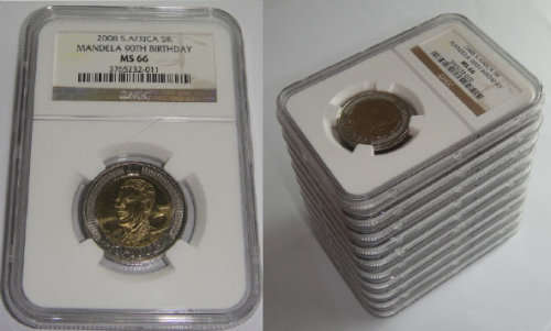 2008 90TH BIRTHDAY NELSON MANDELA GRADED MS66 x 14 BID PER COIN 1X NEW LABEL