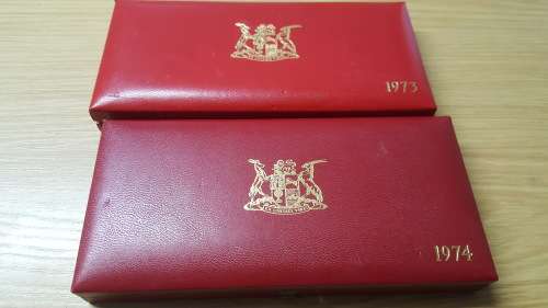 1973 & 1974 LONG PROOF SETS WITH SILVER R1 NO GOLD