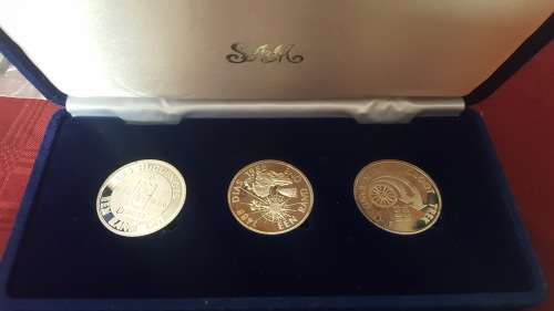 #* 1988 Silver R1 Proof 3 coin set - Dias, Great Trek, Huguenots - in velvet box Mintage 3 388