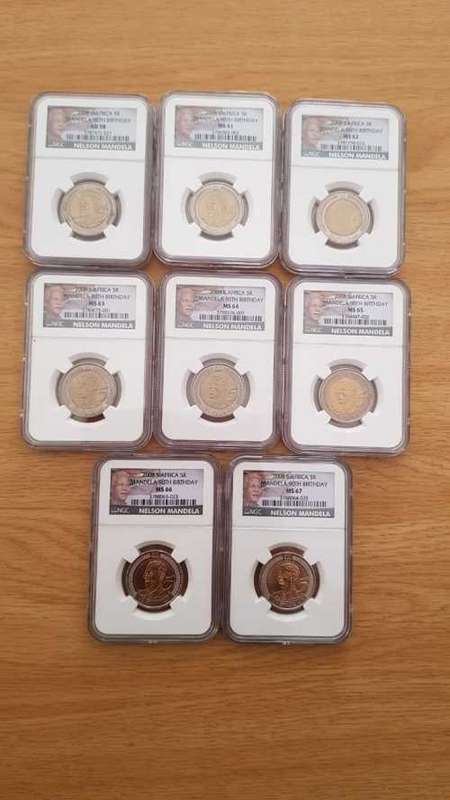LATE ENTRY 2008  MANDELA NEW LABEL 90TH BIRTHDAY SET X8 COINS BID PER COIN MS67-AU58