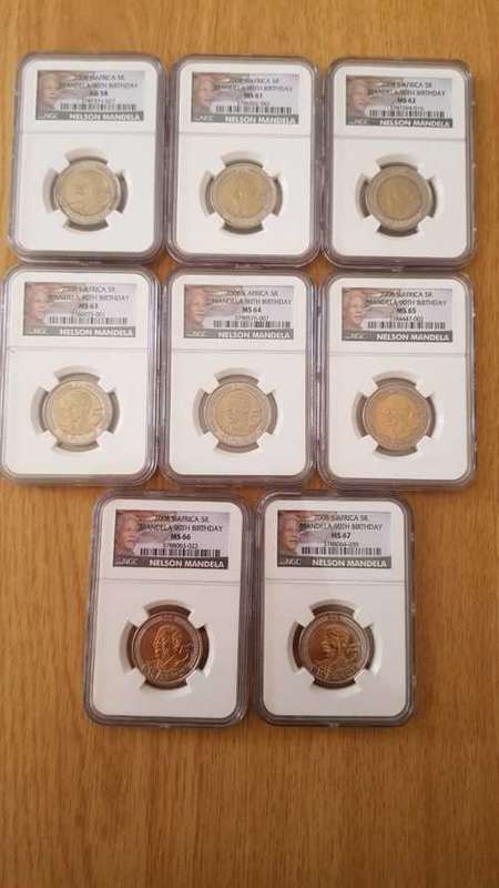 LATE ENTRY 2008  MANDELA NEW LABEL 90TH BIRTHDAY SET X8 COINS BID PER COIN MS67-AU58