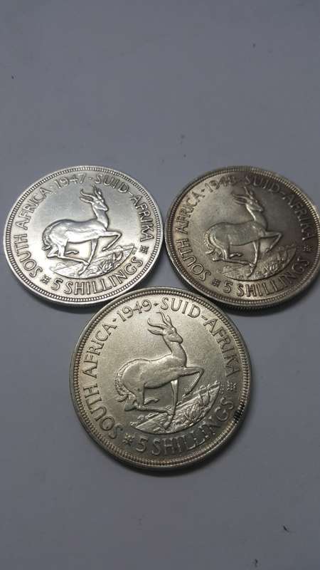 TRIO 5 SHILLING COINS 80% SILVER 1947 and 1948 and 1949
