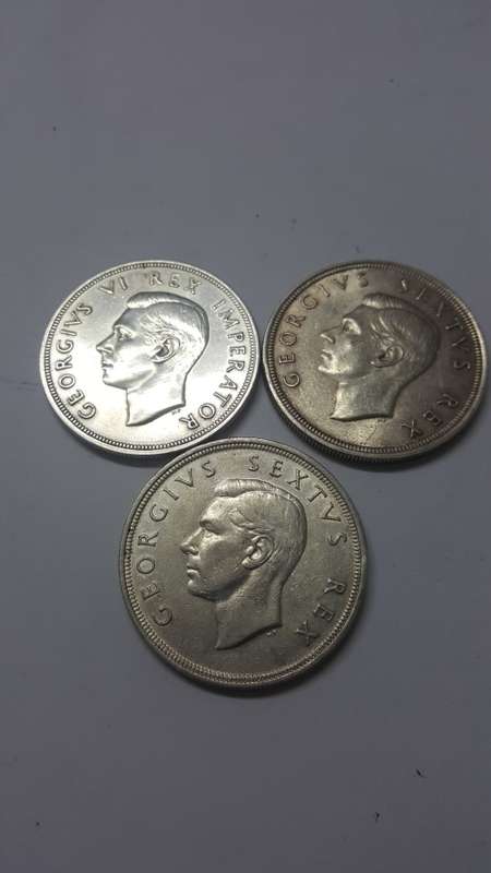 TRIO 5 SHILLING COINS 80% SILVER 1947 and 1948 and 1949