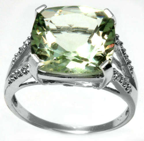 POSTAGE R60 LOCAL STOCK SOLID 9KT WHITE GOLD GENUINE GREEN AMETHYST AND DIAMOND RING