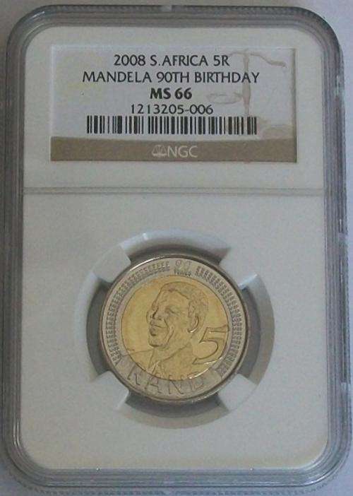 2 X 2008 NGC Graded MS66 Mandela 90th Birthday Coin BID PER COIN TO TAKE BOTH POSTAGE 45