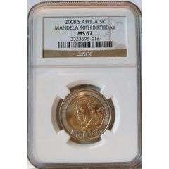 2008 Nelson Mandela Birthday R5 Coin NGC Graded MS67 - HIGH GRADE