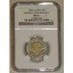MS61 NGC GRADED - MANDELA 90TH BIRTHDAY R5 COINS