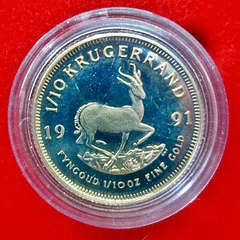 ## Proof 1991 South Africa 1/10th Oz Kruger Rand in Red SAM Box ## Coin A