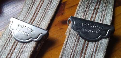 Vintage Police Brace Elastic/Leather Button Suspenders.