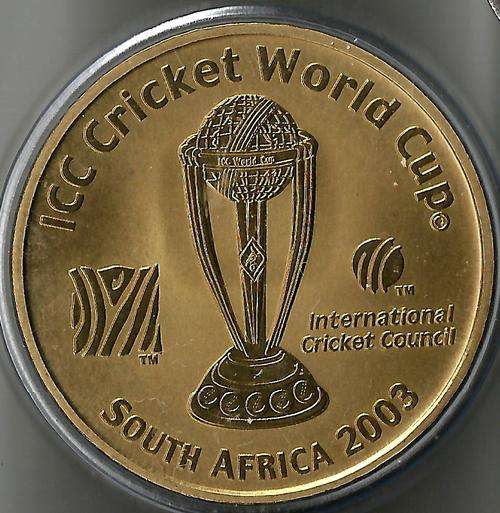 *** 2003 ICC CRICKET WORLD CUP  9k GOLD COMMEMORATIVE MEDAL *** RARE 9k PLATED & ENCAPSULIZED