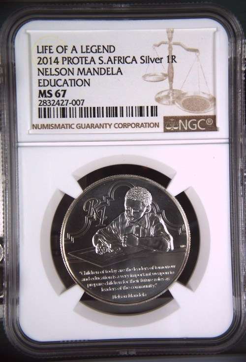 2014 RSA Silver R1 NGC graded MS67 Nelson Mandela Education