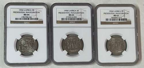 3 x 1994 R5 Presidential Inauguration NGC graded MS64, MS63 & MS62: one bid for all 3 coins)