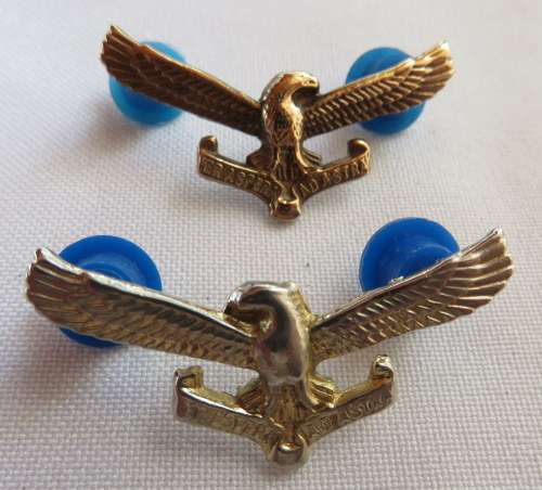 SAAF GILDING METAL COLLAR BADGE PAIR-WORN FROM 1959-LATER ALSO AS A SIDE CAP BADGE-PINS INTACT