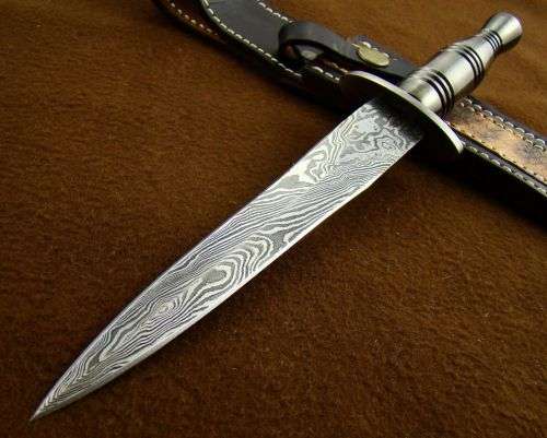 HANDMADE DAMASCUS BRITISH COMMANDO BLACK CHROME PLATED DAGGER