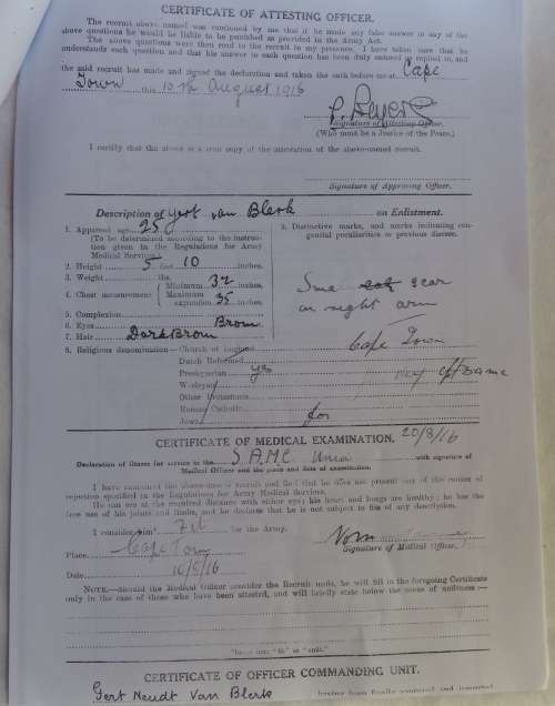 WW1 WAR MEDAL TO CPL G.N. VAN BLERK SAMC-7 PAGES OF RESEARCH