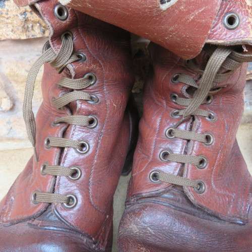RHODESIAN ANTI-TRACKING LEATHER LACED COMBAT BOOTS-NOTE THE REPLACED FLAT RUBBER SOLES ON THE ONE BO