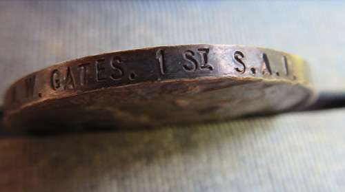 MEDAL PAIR NAMED TO PTE. A.W. GATES-1ST & 7TH SA INFANTRY WITH WOUND BADGE-WOUNDED & CONFIRMED ON RO