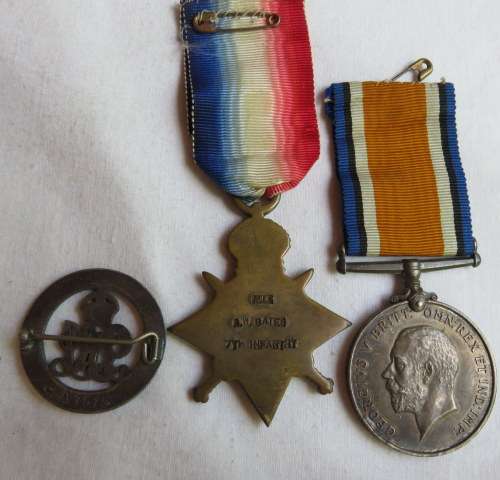 MEDAL PAIR NAMED TO PTE. A.W. GATES-1ST & 7TH SA INFANTRY WITH WOUND BADGE-WOUNDED & CONFIRMED ON RO