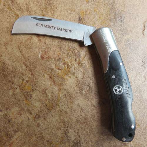 AWB BILTONG KNIFE ENGRAVED & GIVEN TO GENERALS IN THE AWB BY EUGENE TERBLANCHE-OVERALL LENGTH 150 MM