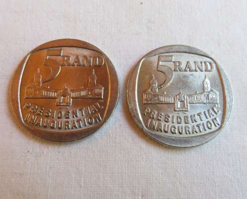 1994 PRESIDENTIAL INAUGURATION R5 COINS-TWO SOLD TOGETHER