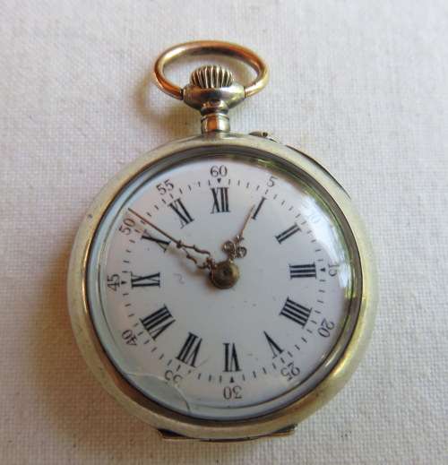 SILVER LADIES POCKET WATCH-WINDING BUT NEEDS SERVICE-WEIGHT 18.5G-DIAMETER 28MM