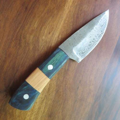 HANDMADE DAMASCUS STEEL HUNTING KNIFE WITH WOOD HANDLE-OVERALL LENGTH 206MM