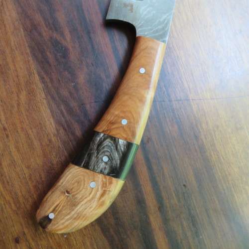 HANDMADE DAMASCUS STEEL HUNTING KNIFE-WOOD INLAID HANDLE-OVERALL LENGTH 227MM