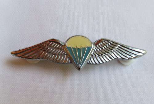 SA PARA DISPATCHER OR 50 JUMPS OR MORE CHROMED & LUCITE WING-WORN FROM THE 1970'S- 2 PINS