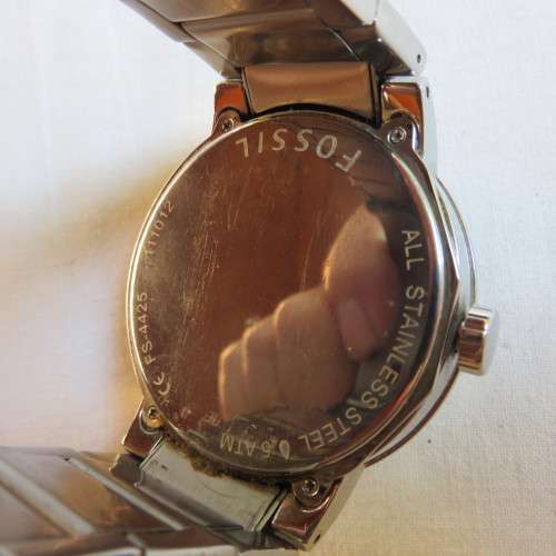 FOSSIL MENS WATCH-CASE WIDTH 48MM-CASE DEPTH 12MM-STAINLESS STEEL-METAL BRACELET-PUSH BUTTON DEPLAYM