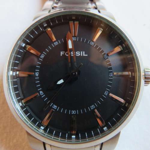 FOSSIL MENS WATCH-CASE WIDTH 48MM-CASE DEPTH 12MM-STAINLESS STEEL-METAL BRACELET-PUSH BUTTON DEPLAYM