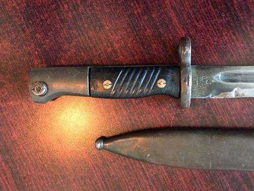 ISRAELI MAUSER M 84/98S BAYONET WITH METAL SCABBARD-VERY SCARCE-OVERALL LENGTH 37,7CM-THE BAYONET WA