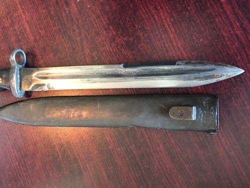 ISRAELI MAUSER M 84/98S BAYONET WITH METAL SCABBARD-VERY SCARCE-OVERALL LENGTH 37,7CM-THE BAYONET WA