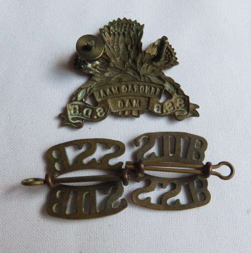SPECIAL SERVICES BATTALION BRASS CAP BADGE & 2 TITLES WORN 1934-1963-LUGS INTACT