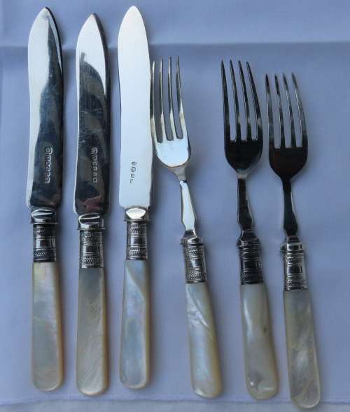 FISH KNIFE & FORK SET OF 3 MOTHER OF PEARL & EPNS -GOOD CONDITION