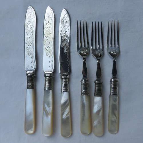 FISH KNIFE & FORK SET OF 3 MOTHER OF PEARL & EPNS -GOOD CONDITION