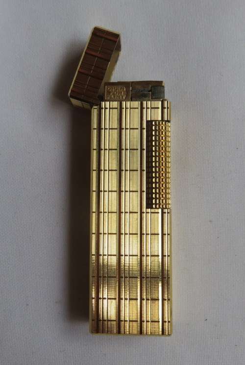 COLIBRI OF LONDON LIGHTER GOLD STRIPED PATTERN-NEEDS SERVICE-COMPLETE-GOOD CONDITION