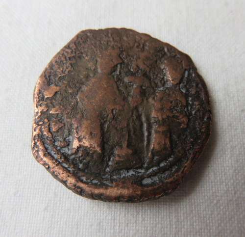 ROMAN BRONZE-BYZANTINE 750 AD-2 EMPERORS-REVERSE BUST OF CHRIST-DIAMETER 28MM