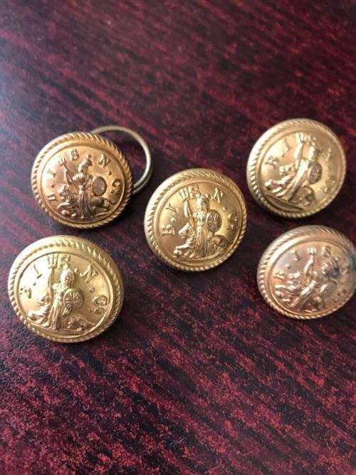 EARLY 1900'S BRITISH STEAM SHIP GILDED OFFICERS BUTTONS-DIAMETER 24MM-5 SOLD TOGETHER