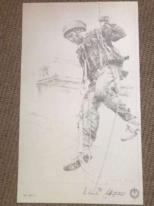 SA RECCE REGT. PENCIL SKETCH BY L. GREWAR STEENKAMP-SIGNED BY MAJ. GEN F.W. LOOTS & COL. JAN BREYTEN