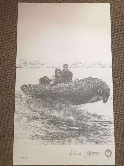 SA RECCE REGT. PENCIL SKETCH BY L. GREWAR STEENKAMP-SIGNED BY MAJ. GEN F.W. LOOTS & COL. JAN BREYTEN