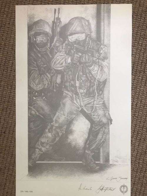 SA RECCE REGT. PENCIL SKETCH BY L. GREWAR STEENKAMP-SIGNED BY MAJ. GEN F.W. LOOTS & COL. JAN BREYTEN