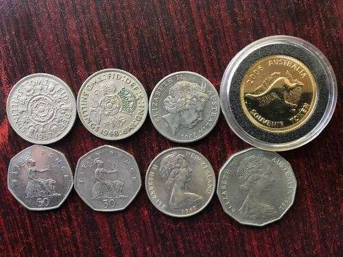 SELECTION OF 8 COINS-SOLD TOGETHER -BRITISH, AUSTRALIAN & NEW ZEALAND