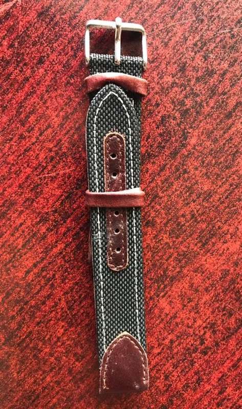 18 MM LEATHER & NYLON WATCH BAND-EXTENDED LENGTH 193 MM