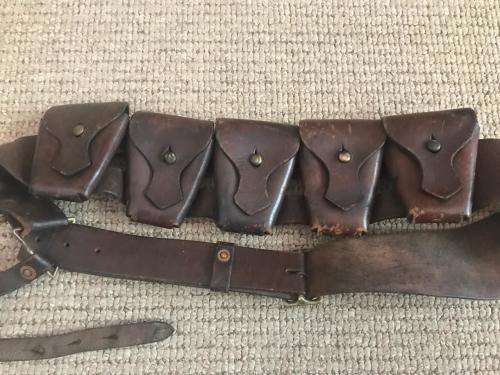 DATED 1943 .303 PATTERN BANDOLIER-MAKERS MARKINGS CAPE TOWN 5 POUCH-GOOD CONDITION