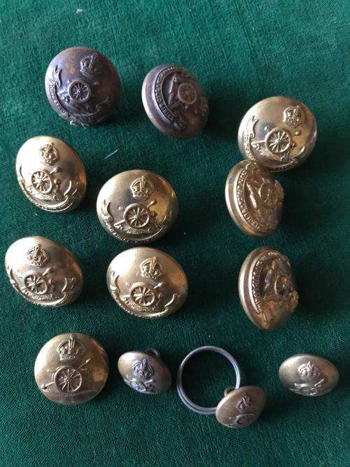 SA ARTILLERY BRASS BUTTONS-10 X LARGE,DIAMETER 25MM-3X SMALL,DIAMETER 15MM-ADOPTED 1926