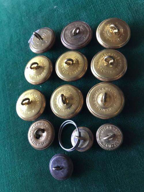 SA ARTILLERY BRASS BUTTONS-10 X LARGE,DIAMETER 25MM-3X SMALL,DIAMETER 15MM-ADOPTED 1926