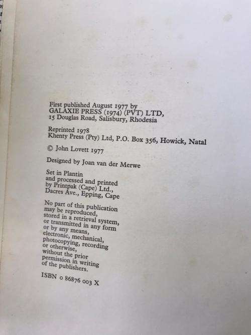 CONTACT-RHODESIA AT WAR BY JOHN LOVETT-FIRST EDITION PUBLISHED 1977-239 PAGES-CONDITION GOOD CONSIDE
