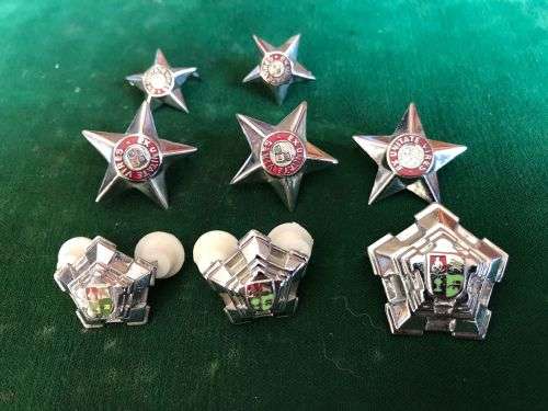 SA ARMY OFFICERS CHROME RANK BADGES- 8 IN TOTAL-PINS COMPLETE